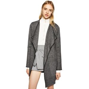 Zara Grey Knit Open Front Sweater Jacket with Faux Leather Trim